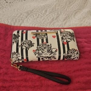 Betsey Johnson Black and White Floral Wristlet